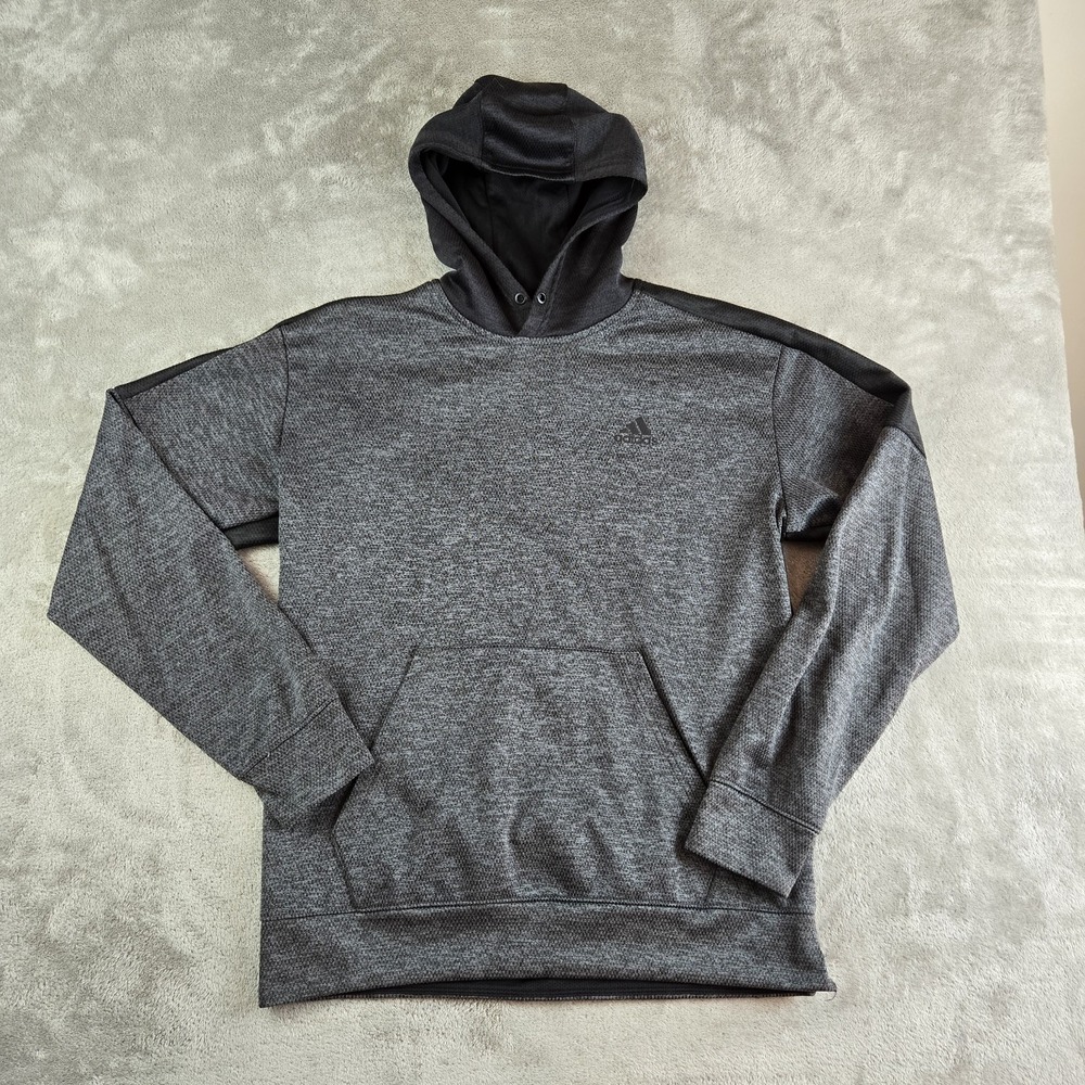 Adidas Sweatshirt Mens Medium Gray Hooded Kangaroo Pocket Pullover Activewear